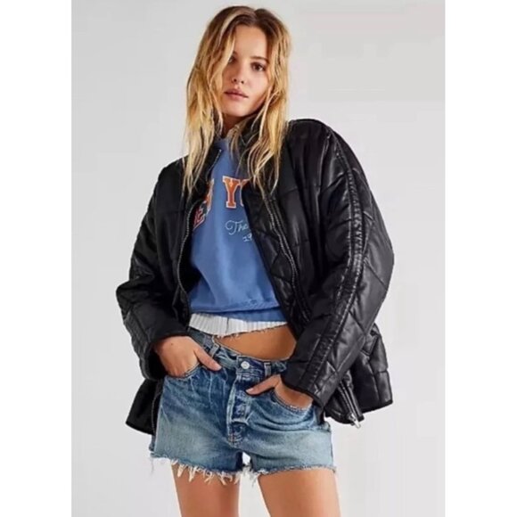 Free People Dolman Quilted Vegan Leather Jacket in Black XS - Picture 1 of 7